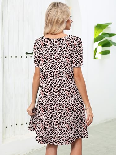 Image of Heymoments Women's Short Sleeve Crewneck Sundress Summer Casual A-Line Beach Dress with Pockets S-2XL