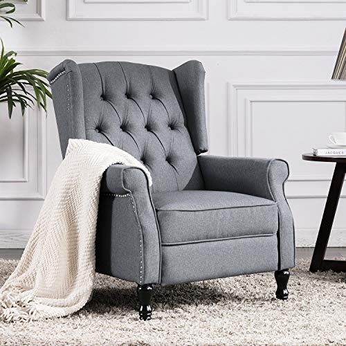 Altrobene Fabric Manual Recliner Chair, Modern Accent Arm Chair with Tufted Wingback