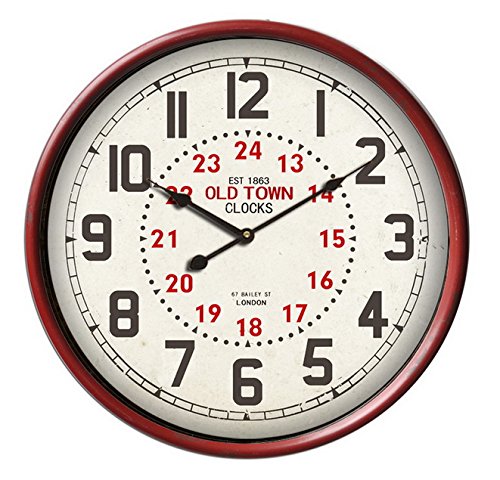 Orologio Da Parete Old Town Clock – Bianco, Rosso E Marrone – 34x46 Cm – Design Retrò Con Scritta