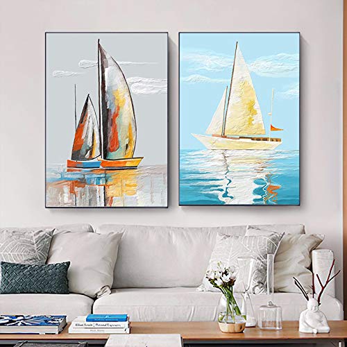 Voilier bateau peinture toile grand format paysage marin design pour salon zen