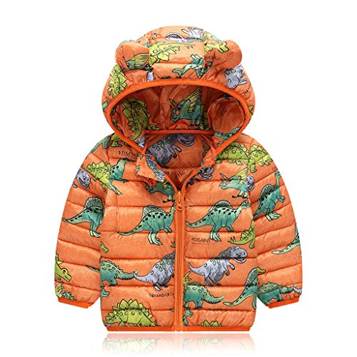 Baby Windbreaker Jacket Unisex Baby Toddler Boy Girl Long Sleeve Dinosaur Coat Zip Up Hoodie Windproof(Orange,6-12 Months)
