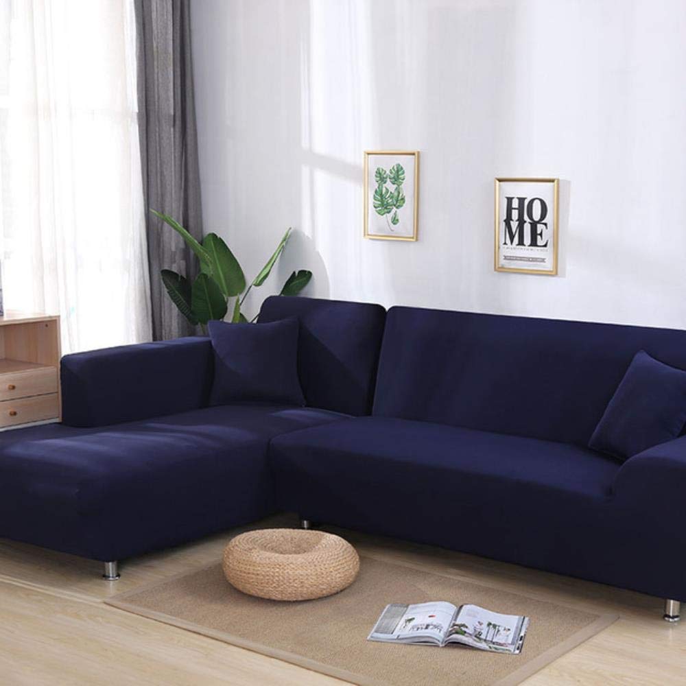 KUOSHAOYE Solid color tight-pack stretch sofa cover L-shaped cross-section corner sofa sofa,Light Blue,4-Seat 235-300cm