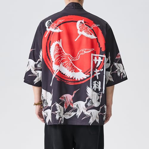 Image of PRIJOUHE Men's Japanese Kimono Cardigan Jackets Casual Long Sleeve Open Front Coat Lightweight Yukata Outwear