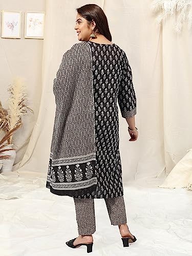 Image of MIRCHI FASHION Pure Cotton Plus Size Straight Kurta Set with Dupatta | 3 Piece Summer Ethnic Kurta Pant Set | Office Wear Salwar Suit for Women