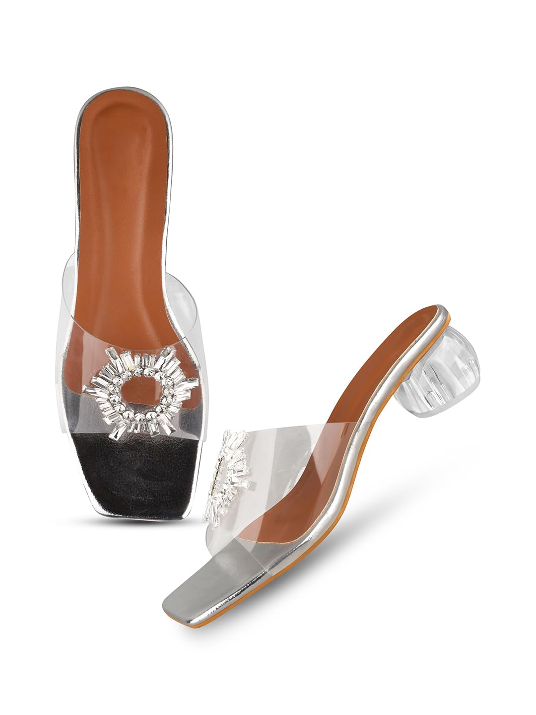 FROH FEET Women Casual Transparent Fancy & Stylish Crystal Heel Sandals, Solid Comfortable Sole For Womens & Girls (B0CLXZ7DZV) Amazon Price History, Amazon Price Tracker