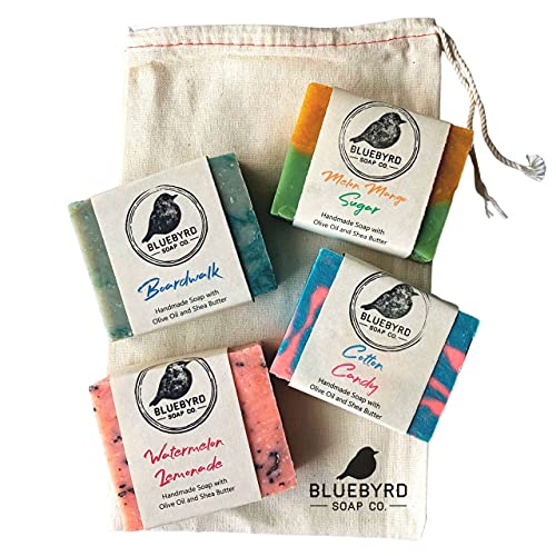 Bluebyrd Soap Co. Natural Kids Soap Bars Variety Pack of 4 | Childrens Body Wash Bar Soap Assorted Set | Gift for Teens & Kids | Colorful Organic Soap Gift Set for Kids, Usa Made Natural (PACK 1)