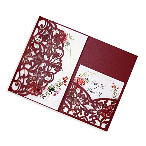 Invitaciones de boda troqueladas color vino para banquetes y baby shower