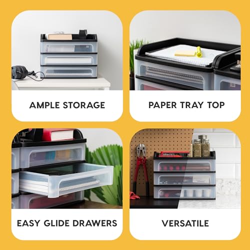 Image of IRIS USA 3-Drawer Medium Desktop Organizer with Paper Tray, Black