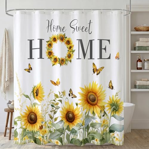 Sunflower Shower Curtain Home Sweet Yellow Butterfly 72x72 Inch