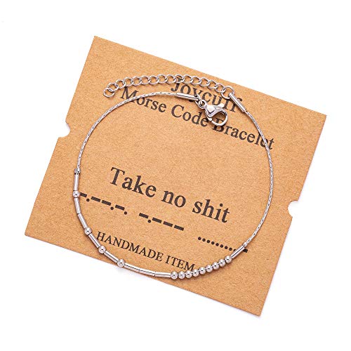 Image of JoycuFF Inspirational Morse Code Bracelets for Women Silver Beads Jewelry Encouragement Mantra Gifts for Her