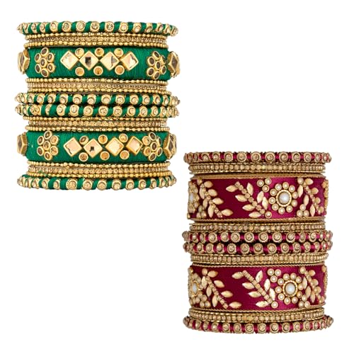 Image of Peora Silk Thread Kundan & Stone Studded Chuda Bangles Set Gift for Women