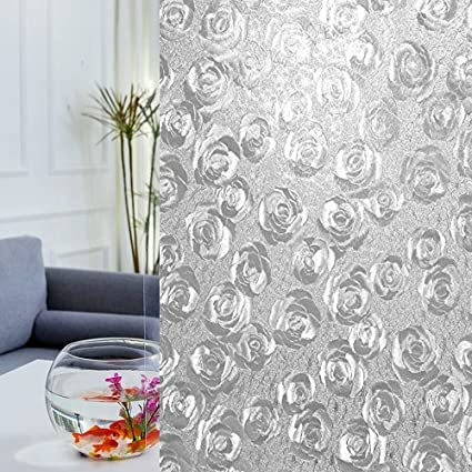 Image of SUNBIRD Window Film Privacy Colorful Window Sticker, Decorative Window Vinyl, Adhesive Home UV Blocking, Heat Insulation Static Cling for Bathroom Office (24 X 147 INCHES, Rose Bunch)