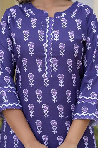 Lookmark Women's Printed Cotton Blend Straight Kurta Pant Set - Elegant Ethnic Wear Ensemble For Modern Women, Perfect For Any Occasion (Az-Lm-P2-Ks2115-S) Violet
