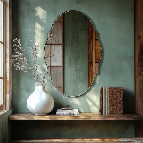 Image of ANDY STAR 22x30 Brushed Bronze Scalloped Oval Bathroom Vanity Mirror