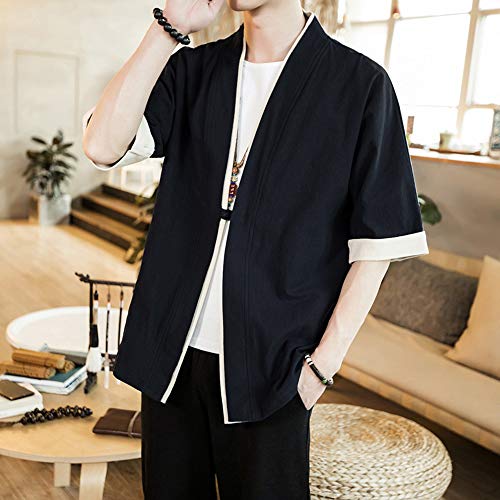 HAORUN Men Japanese Short-Sleeved Kimono Cardigan Yukata Coat Loose Cardigan Jacket Top2
