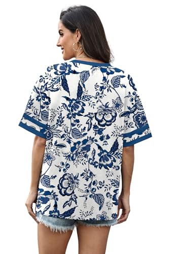 Image of WIHOLL Womens T Shirts Loose Fit Short Sleeve Tees V Neck Color Block Summer Tops 2026 Fashion S-4XL