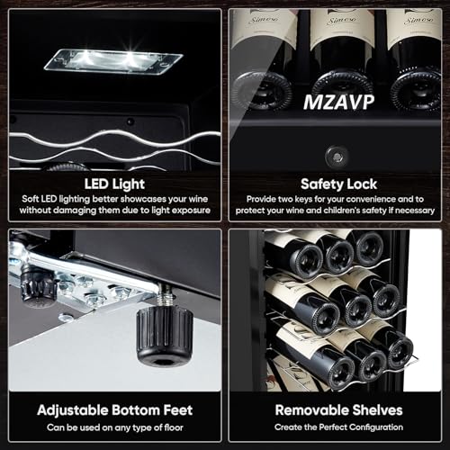 Image of Mini Wine Fridge-Black, 18 Bottles Low Noise Compressor Wine Cooler, Freestanding Wine Cellar with Glass Door and Digital Temperature Control, 14 Inch Wine Refrigerator for Bar, Home & Office