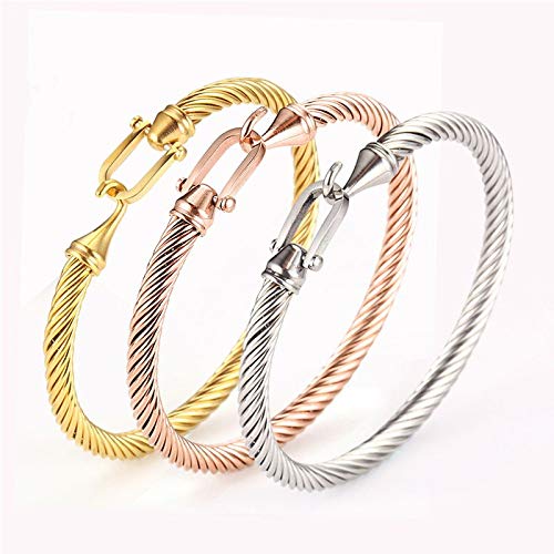 Colorful Bling Unisex Stainless Steel Cable Wire Bracelets Charm Bangle Bracelet Best Friend Sister Fashion Jewelry Gift For Women Men - Dia 2.44Inch Rose Gold thumb #4