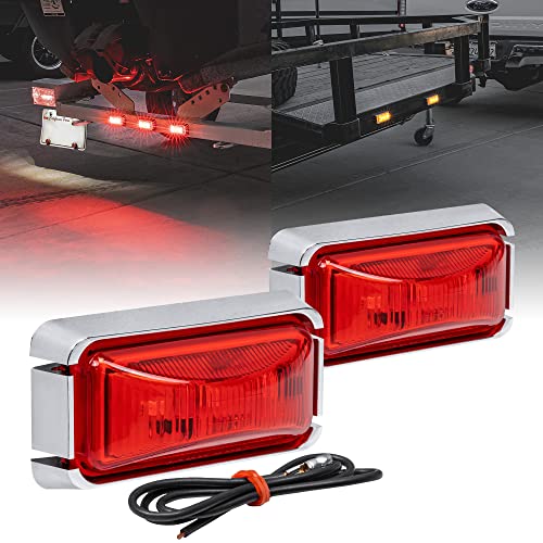 2Pc 2.5" Red Led Trailer Marker Light W/Chrome Bezel [Dot Fmvss 108] [Sae P2Pc] [Surface Mount] [Waterproof Ip67] Side Marker Lights For Trailer Truck #TOP17