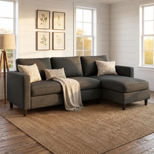 SUNLEI L-Shaped Sectional Couch, Modern Grey Reversible Sectional Sofa with Reversible Ottoman,...