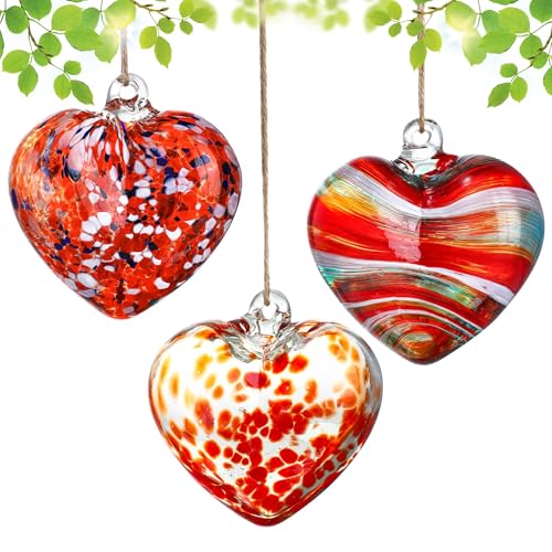 4inch Hand Blown Glass Red Heart Ornaments Hanging...