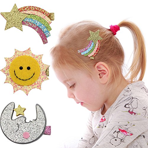 Nancyus005 Sun Moon Rainbow Glitter Hair Clips Shiny Barrettes Hair Pins Hair Accessories for Baby Girls Toddler, 3 pcs