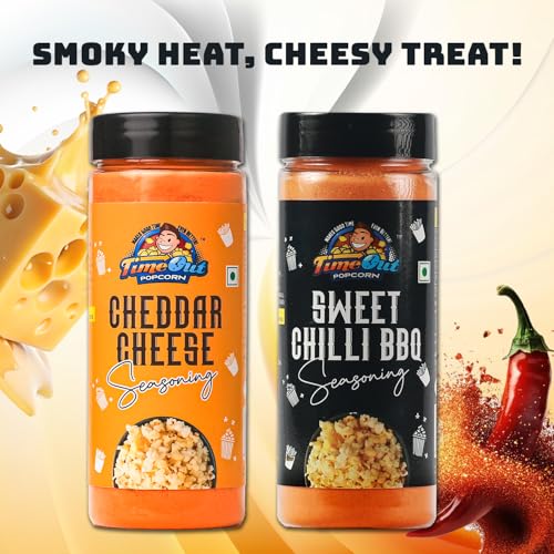 Image of Time Out Popcorn Chedddar Cheese and Sweet Chilli BBQ Seasoning, Multi-Purpose Powder for Popcorn and Snacks Flavoring,Pack of 2, 100g Each