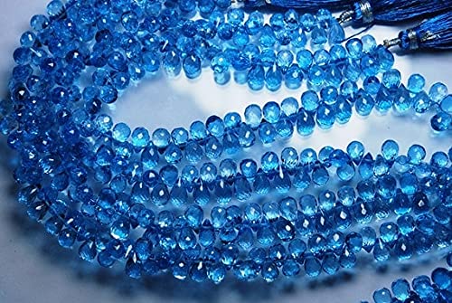 LKBEADS146 Cts, 8.25 Inches Long Strand, AAA Natural Swiss Blue az Faceted Drops Briolettes, Size 9.5-8mm