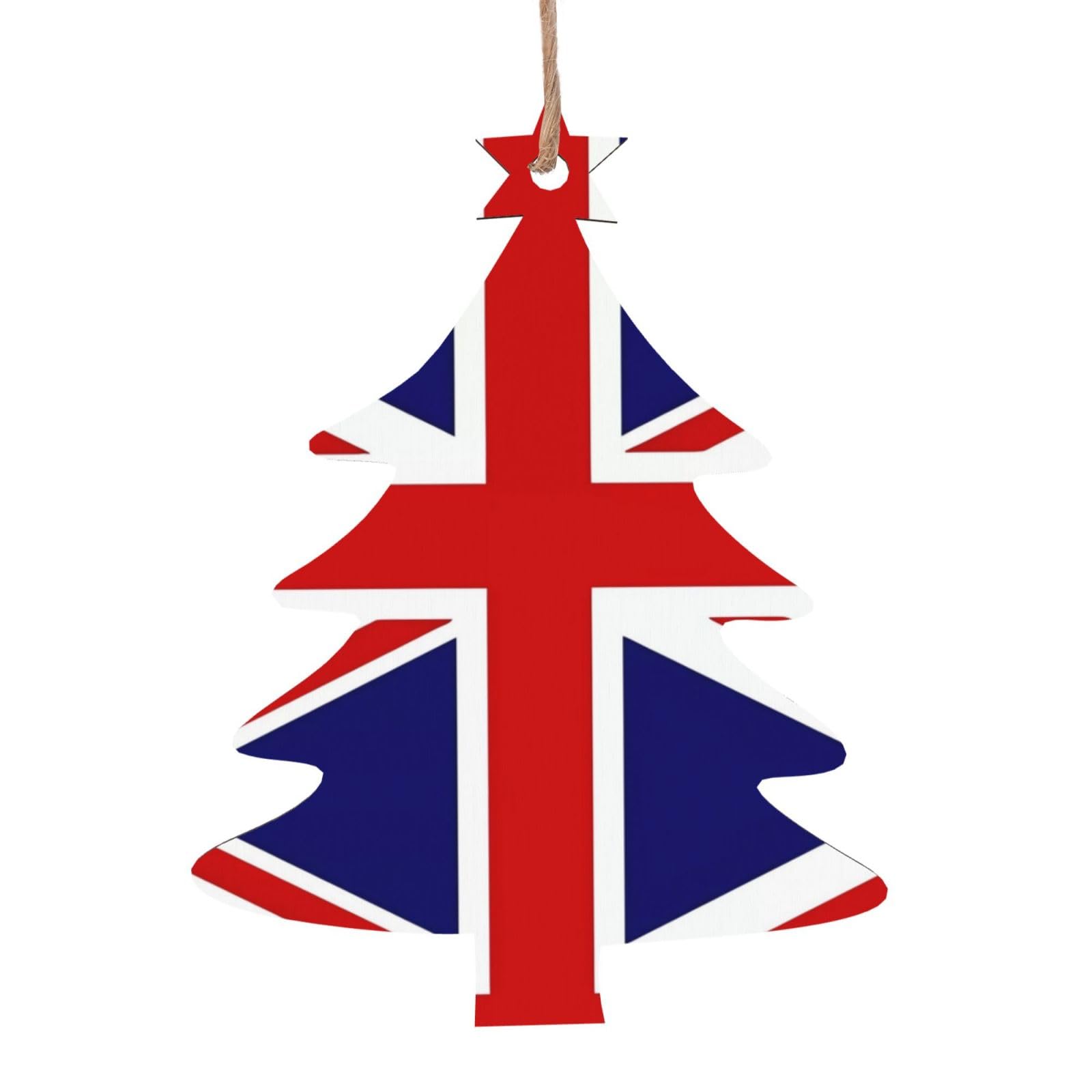 UK Flag Christmas Tree Shape Wooden Christmas Ornaments,Hanging Decor for Christmas Tree Decoration