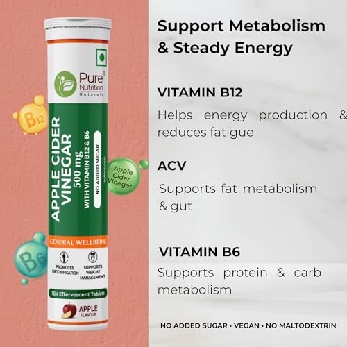 Image of Pure Nutrition ACV 90 Effervescent Tabs (15 x 6) for Weight Management & Gut Health | Apple Cider Vinegar with Mother, Vitamin B12 & Garcinia Cambogia To enhance metabolic function & Easy Digestion