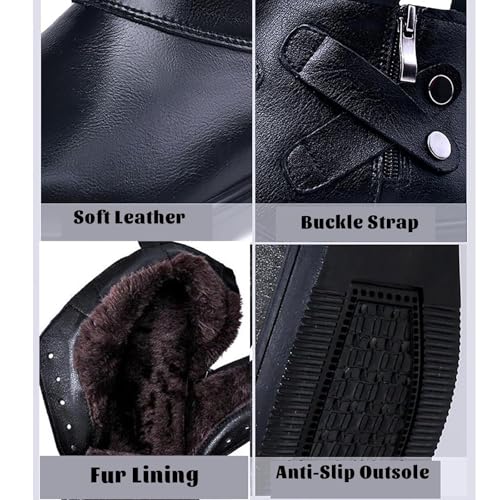 Men's Genuine Leather Chelsea Boots with Buckle Strap Autumn Winter Fashion Side Zipper Comfortable Fur Lining Business Oxford Boots Casual Dress Chukka Boots3