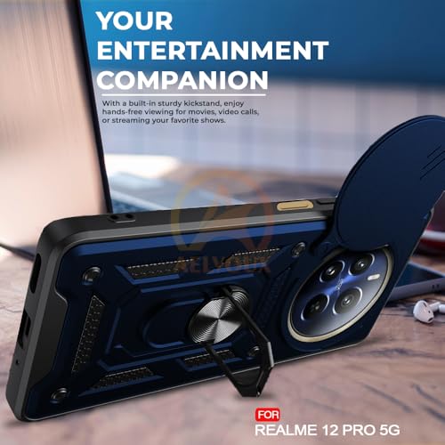 Image of Armor Bumper Back Cover Case for Realme 12 Pro /Pro Plus / P1 Pro 5G Rotating Camera Cover, Ring Holder & Kickstand | Heavy Duty & 360 Degree Protection Back Cover (Blue)