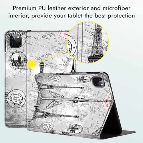 Image of Robustrion Case Cover for iPad Air 11 inch M4 / M3 / M2 (2024 /2025) / iPad Air 5th Generation Cover / 4th Gen 10.9 inch with [Pencil Holder Right Side] [Auto Sleep Wake] Folio Cover Case - Eiffel