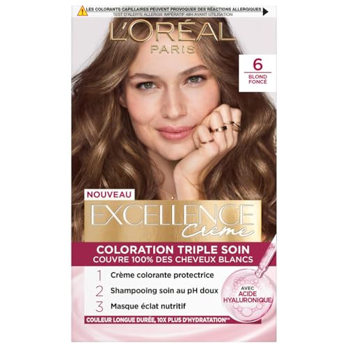 Coloration 6 Blond Acide Hyaluronique Couvre 100% Cheveux Blancs Excellence Crème 'oreal Paris La Boîte - vue 3