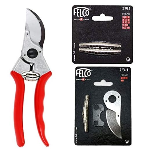 FELCO 2 Classic Bypass Pruner with Replacement Springs and 2/3-1 Blade Repair Kit (Bundle, 3 Items)