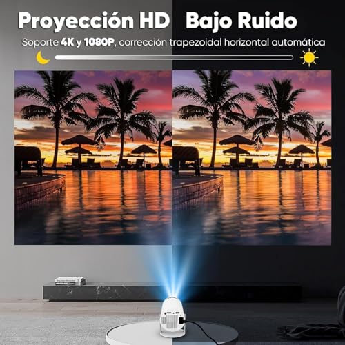 Image of Mini Portable Projector, 4K Auto Keystone Projector, 1080P Full HD with WiFi 6 and Bluetooth 5.0, 130 Inch Screen, 180 Degree Flip Compatible Smartphone /Tablets /PC /TV Stick HY300