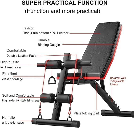Image of Home Bench Press Chair Dumbbell Stool Adjustable Dumbbell xercise Bench Flat Weight Bench Foldable Sit Up Incline Abs Flat Fly Weight Press Rope - Stocks (Black) (Black)