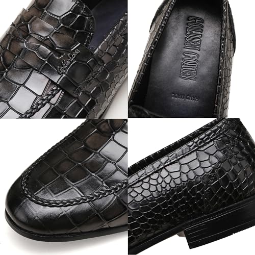 Image of Classic Leather Dress Shoes for Men, Premium Alligator Printed Bussiness Dress Slip on Loafer for Mens
