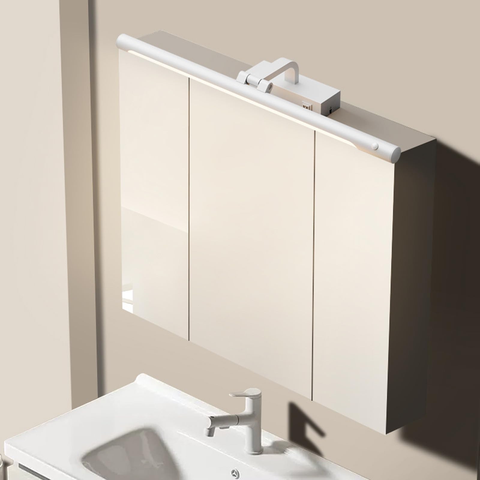 LED Spiegelleuchte Bad Wandleuchte mit Bewegungsmelder Modern Wandbeleuchtung 180° Drehung Wasserdicht Wandleuchten mit Schalter Badschrank Spiegelschrank Schminktisch (Weiß Weißes Licht,53cm)