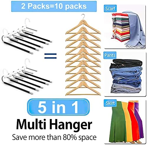 Faxiang Trouser Hanger Space Saving 5 In 1 Stainless Steel Magic Hanger Organiser for Trousers Scarves Jeans Clothes Towels (2Pcs-White)