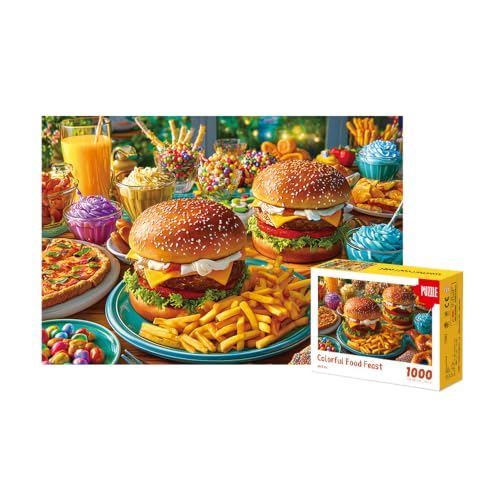 1000 Piece Puzzle for Adults, Colorful Food Feast Puzzle, Challenging, Relaxing Stress Relief Activity, Birthday Gift Idea for Jigsaw Lovers (15 * 10 Inch)