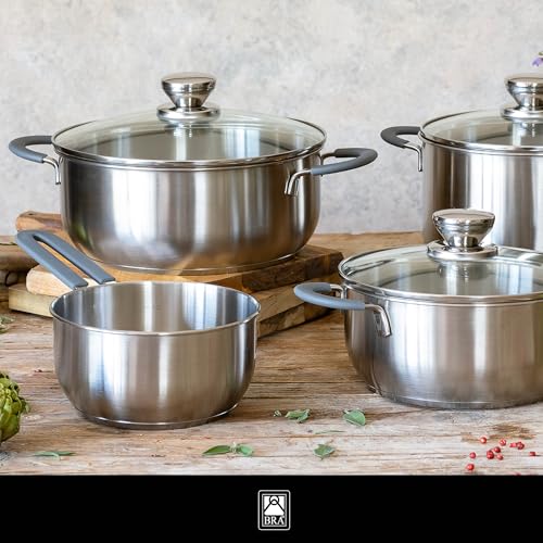 Miniatura 4 de BRA Master | Batería de cocina 7 piezas, Acero Inoxidable 18/10, Sin Antiadherente, Mango recubierto de Silicona, Apto para todo tipo de cocinas, Incluida Inducción