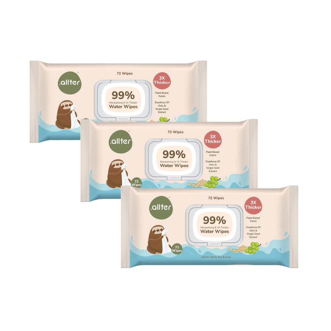 .allter 99% Pure Water Baby Wipes, Wet Wipes for New Born Baby| Moisturising,100% Plant Based & Organic, Enriched with Oats & Grapeseed Extract| 72 Wipes x 3 Packs .allter 99% Pure Water Baby Wipes, Wet Wipes for New Born Baby| Moisturising,100% Plant Based & Organic, Enriched with Oats & Grapeseed Extract| 72 Wipes x 3 Packs