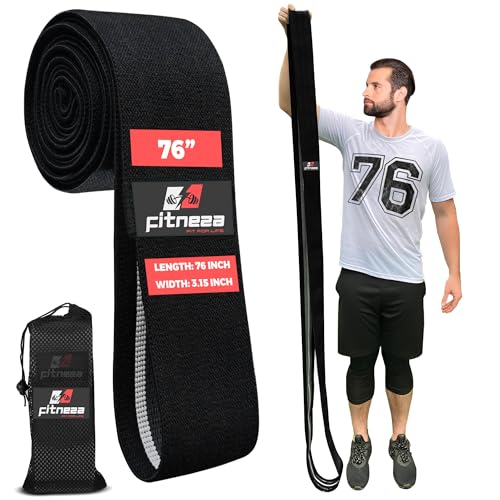 FITNEZA 76 Inch Premium Extended Length Fabric Resistance Bands for Working Out 3 Wide Non-Slip Extra Long No Pinching & Snapping Exercise Workout Fitness Stretch Band for Pilates (Black)