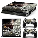 ZOOMHITSKINS PS4 Console and Controller Skins, Mafia Crime Money Cash American Gangster Gun Fire Vintage, Durable, Bubble-free Goo-free, 1 Console Skin 2 Controller Skins, Made in USA