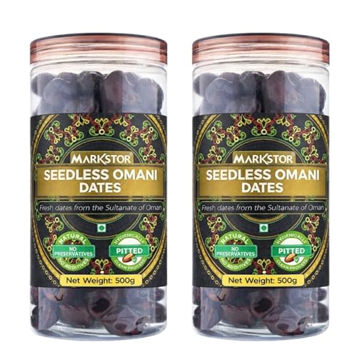 Image of MARKSTOR Seedless Omani Dates 1Kg Pack Offer (Khajoor /Khajur)|Premium Selection|[500G X 2]|No Cholesterol|No Added Sugar|Dates Dry Fruits,fresh