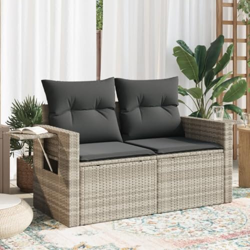 INLIFE Gartensofa mit Kissen 2-Sitzer Hellgrau Poly Rattan,Möbel,Gartenmöbel,Gartensitzmöbel,Gartensofas,Grau,19 KG,366185