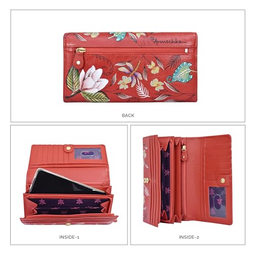 Anuschka Women’s Hand-Painted Genuine Leather RFID Blocking Accordion Flap Wallet - Crimson Garden4