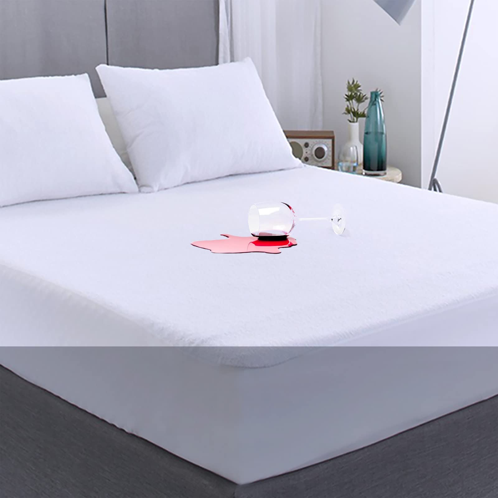 FGZ Full Size Mattress Protector Bed Cover Waterproof Full Matressprotector Washable White Noiseless Premium Soft Cotton Terry Vinyl-Free Full Size Mattress Protector for Pets Kids Adults 54" * 75"