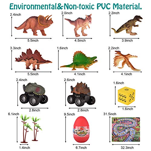 Cradream Dinosaur Toys Jurassic Park Toys Playset with Play Mat Rug Race Cars Trees and Rug, Preschool Learning Egg Jurassic Word Dinosaur Sets Gift for Kids Boys Girls Toddlers Age 2 3 4 5 - Thumbnail 7